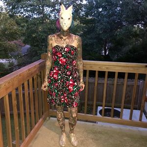 Retro 80s Strapless Funky Tiered Flower Dress